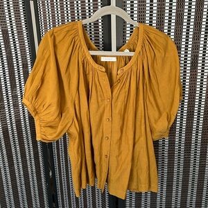 Doen Short Sleeve Button Front Blouse, L